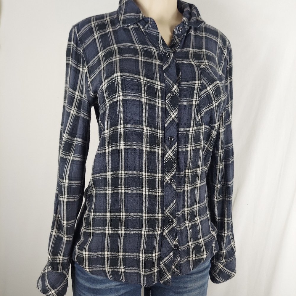 Rails Plaid Flannel Button Down Black Shirt - image 3